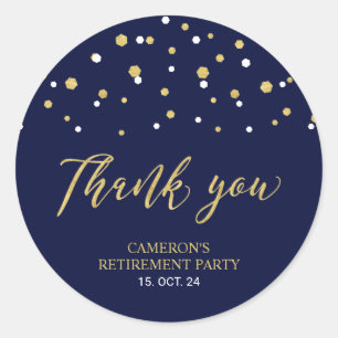 Sticker Rond Navy & Or   Cadeau de retraite moderne Merci