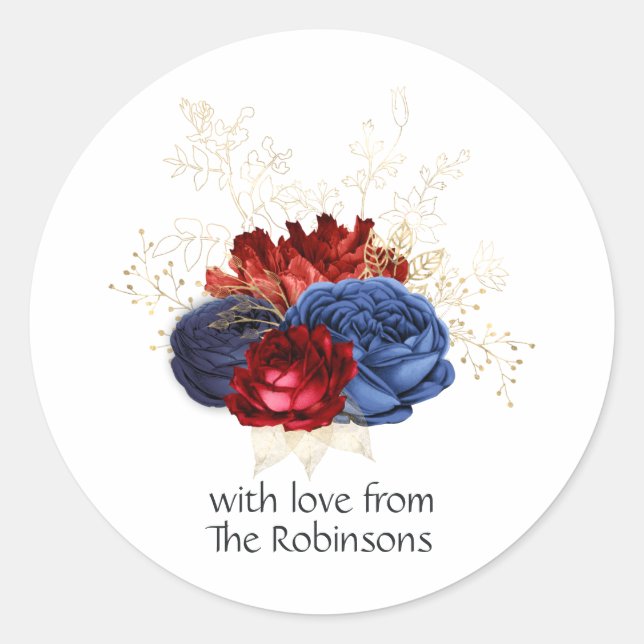 Sticker Rond Navy, Rouge et Or Floral (Devant)