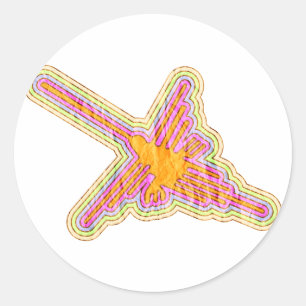 Sticker Rond Nazca Lignes Colibri Avec Effet Papier Rincé