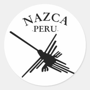 Sticker Rond Nazca Pérou Colibri Avec Texte Courbé