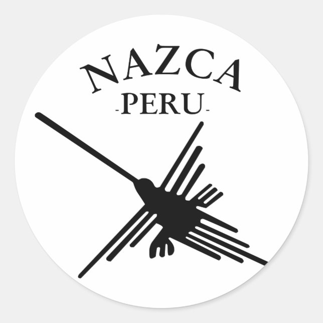 Sticker Rond Nazca Pérou Colibri Avec Texte Courbé (Devant)