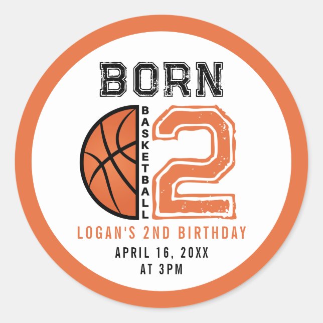 Sticker Rond Né 2 Ball Basketball 2e fête d'anniversaire (Devant)