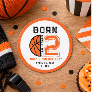 Sticker Rond Né 2 Ball Basketball 2e fête d'anniversaire