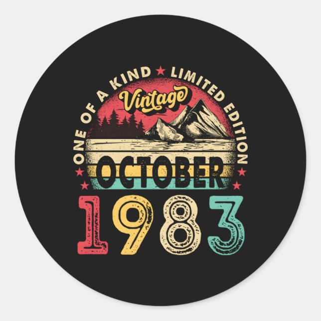 Sticker Rond Né 40E Anniversaire 40 Octobre 1983 (Devant)