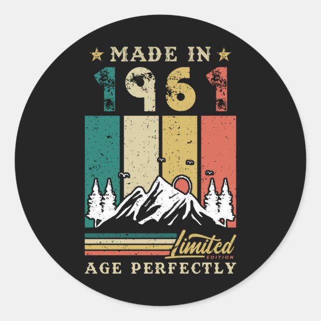 Sticker Rond Né En 1961 Anniversaire (Devant)