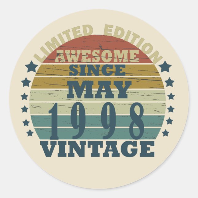 Sticker Rond Né en 1998 cadeau d'anniversaire (Devant)
