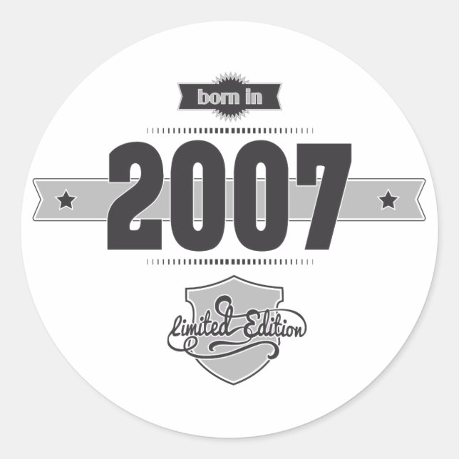 Sticker Rond Né en 2007 (Dark&Lightgrey) (Devant)
