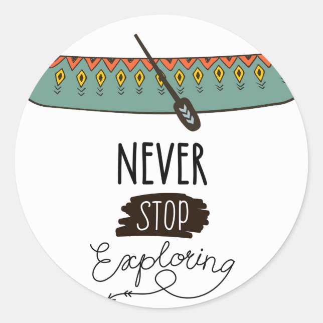 Sticker Rond Ne jamais cesser d'explorer le canot (Devant)