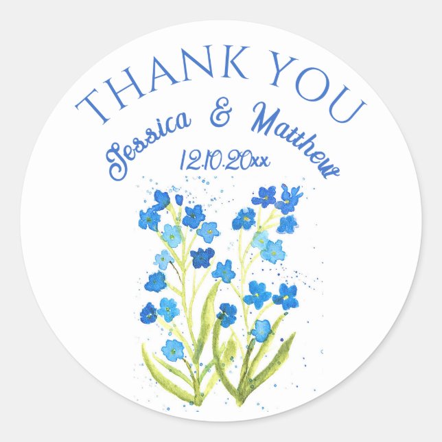 Sticker Rond Ne m'oubliez pas Mariages à l'aquarelle florale bl (Devant)