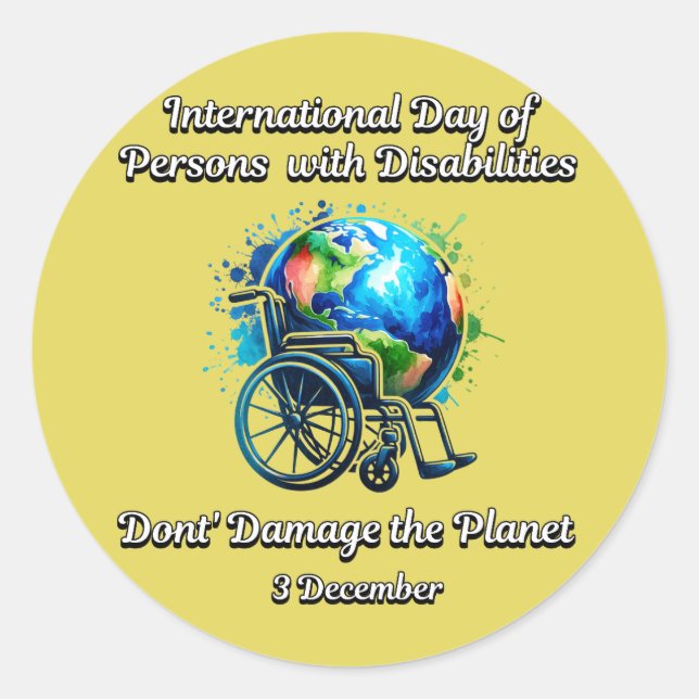 Sticker Rond Ne pas endommager la planète. Personnes handicapée (Devant)