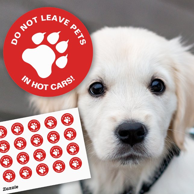 Sticker Rond Ne Pas Laisser Les Animaux De Compagnie Dans Des V (Red & white color sticker design for spreading the awareness of never leaving pets inside hot cars.)