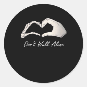 Sticker Rond Ne pas marcher - Classique Blanc - Squelette Coeur