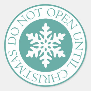 Sticker Rond Ne pas ouvrir jusqu'à Noël Flocon de neige bleu ve