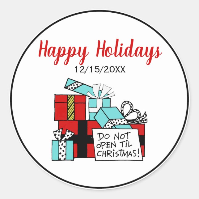 Sticker Rond Ne pas ouvrir jusqu'à Noël présente Noël (Devant)
