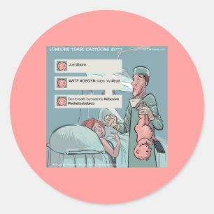 Sticker Rond Né Pour Tweeter Drôle Caricature