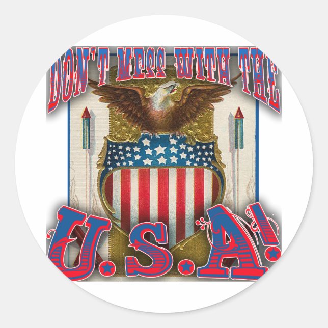 Sticker Rond Ne vous mêlez pas des États-Unis ! (Devant)