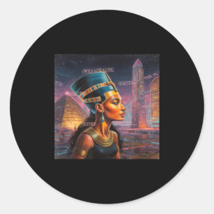 Sticker Rond Nefertiti afro-américaine reine noire graphique