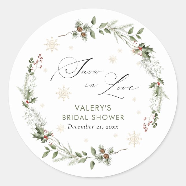 Sticker Rond Neige d'amour Baby Shower hivernal de mariage (Devant)