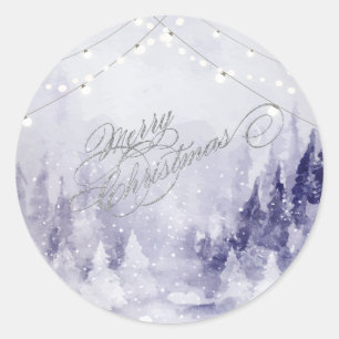 Sticker Rond Neige du paysage hivernal violet
