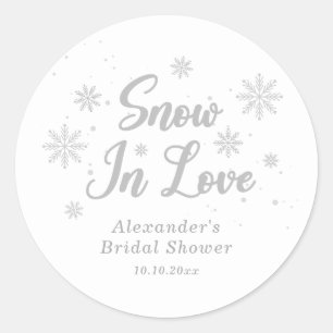 Sticker Rond Neige en amour Mariage Blanc Shower d'Hiver