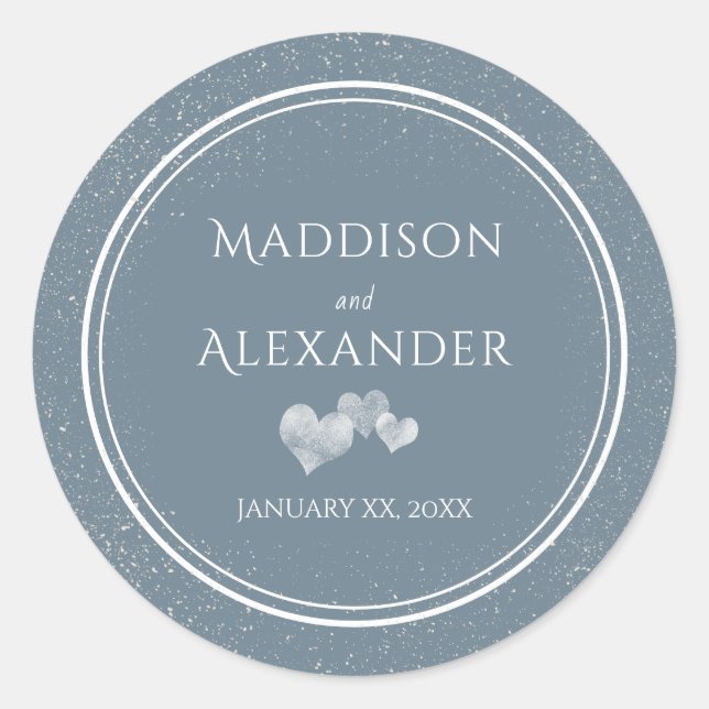 Sticker Rond Neige tombante, bleu et blanc Mariage (Devant)