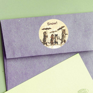 Sticker Rond Neige vintage de parapluies de chats