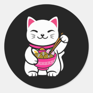 Sticker Rond Neko Cat Ramen Anime Kawaii Ado cadeau