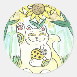 Sticker Rond Neko Chat avec The Lucky Ladybug : Mme Sunflower