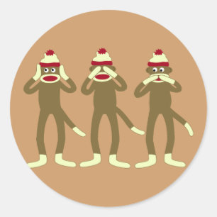 Sticker Rond N'entendez, voyez, parler l'aucun singe de