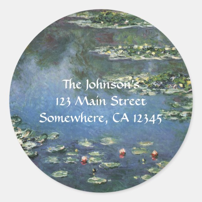 Sticker Rond Nénuphars de Claude Monet, Fleurs Vintages (Devant)