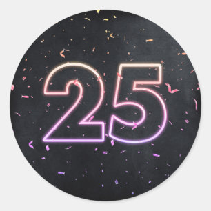 Sticker Rond Neon 25th Birthday Sign On Black