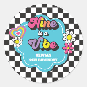 Sticker Rond Neon 90s Retro Nine est une ambiance 9e anniversai