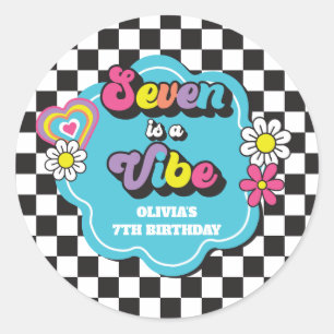 Sticker Rond Neon 90s Retro Seven est un Vibe 7e anniversaire