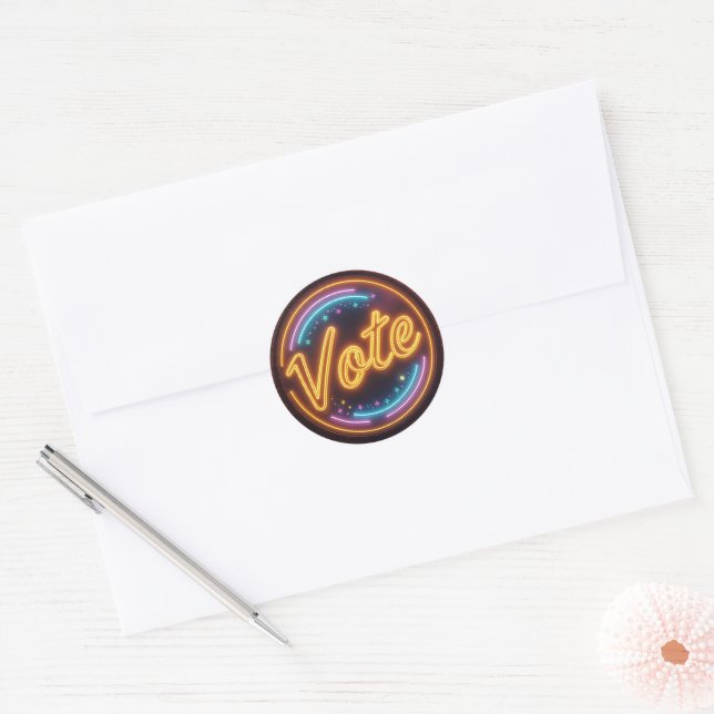 Sticker Rond Neon brillant Vote Se connecter en brique (Enveloppe)