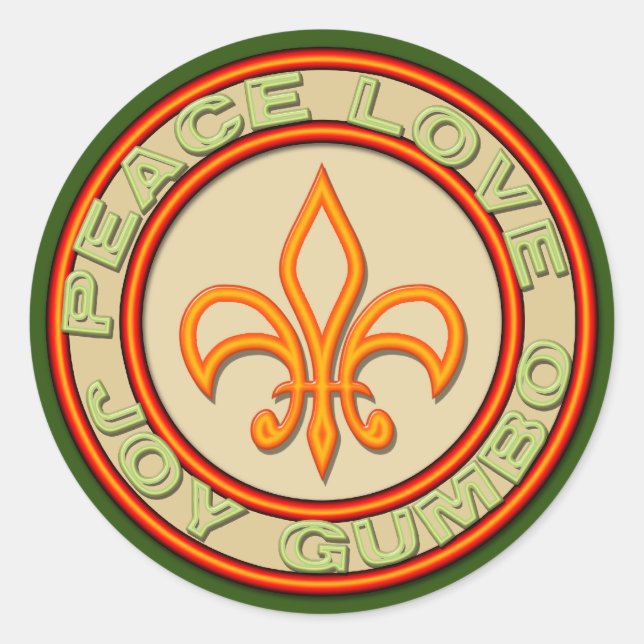 Sticker Rond Neon Fleur de Lis Peace Love Gumbo (Devant)