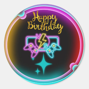 Sticker Rond Neon Gaming fête d'anniversaire