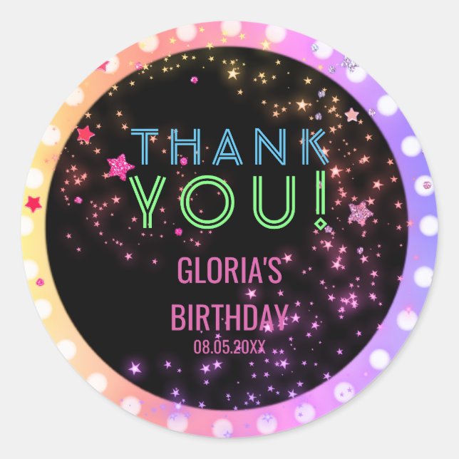 Sticker Rond Neon Glow dans l'obscurité Anniversaire de enfant  (Devant)