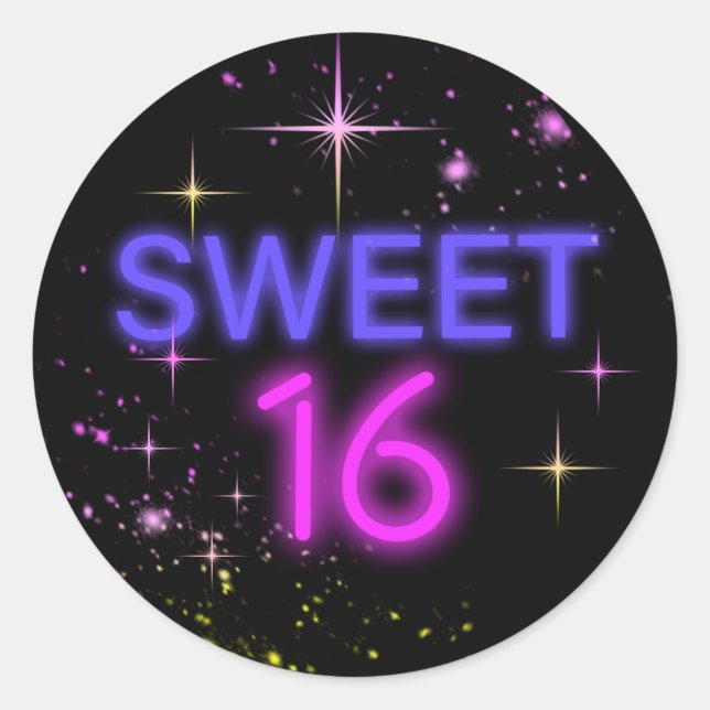 Sticker Rond Neon Glow Sweet 16 ID760 (Devant)