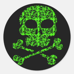 Sticker Rond Neon Green et Black Skuls pour Halloween