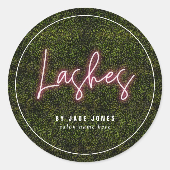 Sticker Rond Neon Green Lash Artiste Cosmetologue d'entreprise (Devant)