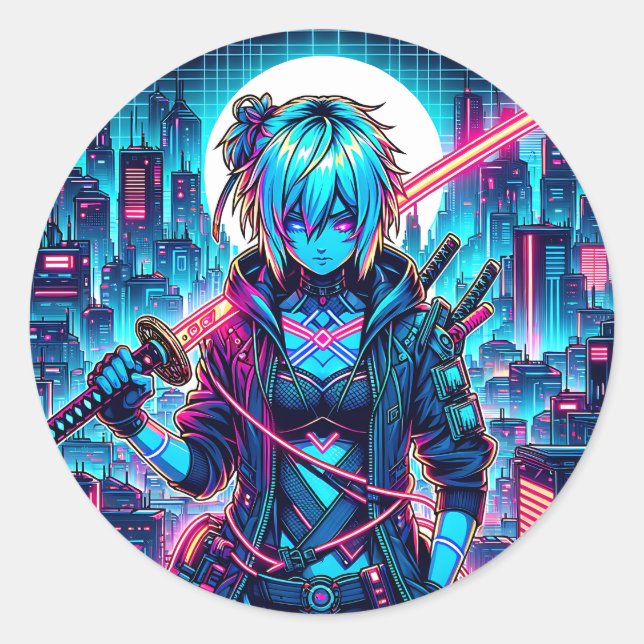 Sticker Rond Neon Night Slicer (Devant)