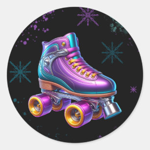 Sticker Rond Neon Rollerskate fête d'anniversaire