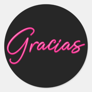 Sticker Rond Néon Rose Lumineux Espagnol Gracias Merci