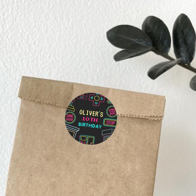 Sticker Rond Neon Toute année jeux vidéo arcade anniversaire (Créateur téléchargé)