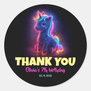 Sticker Rond Neon Unicorn Anniversaire Merci
