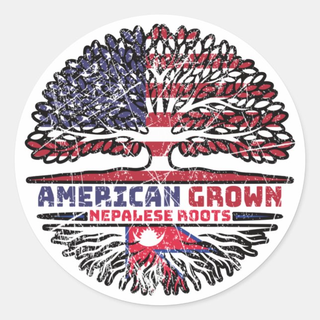 Sticker Rond Népalais Népal États-Unis Amérique États-Unis Arbr (Devant)