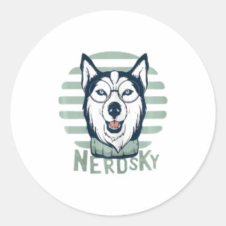 Sticker Rond Nerdsky Classic Husky Funny Chien