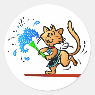 Sticker Rond Nettoyage de printemps minou chat