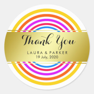 Sticker Rond Nettoyer Rainbow Yoga Circulaire Merci or Mariage