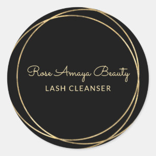 Sticker Rond Nettoyeur De Lash De Script Noir Et Or Moderne